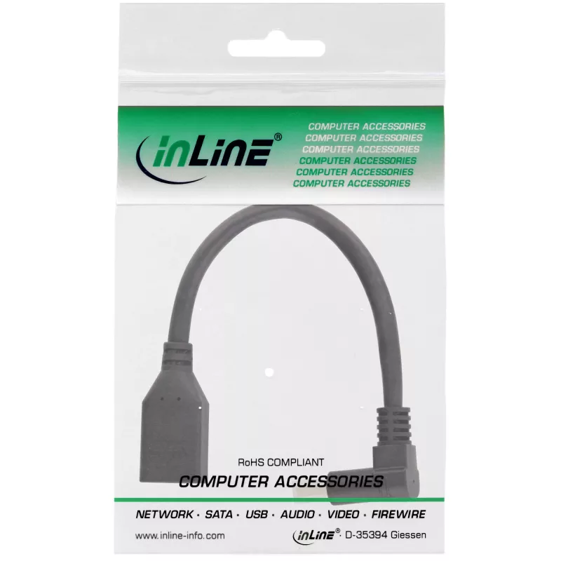 InLine DisplayPort 1.4 Adapterkabel M/F, 8K4K, abgewinkelt nach unten, schwarz/gold