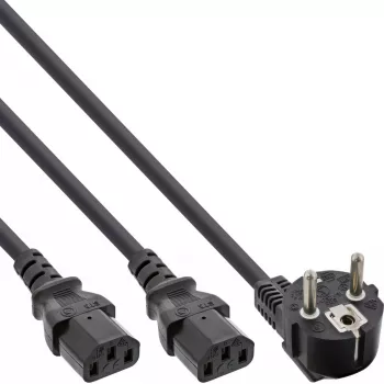 InLine Y-Stromkabel 1x CEE 7/7 gewinkelt / 2x 3-polig IEC C13 Stecker, 1,8 m