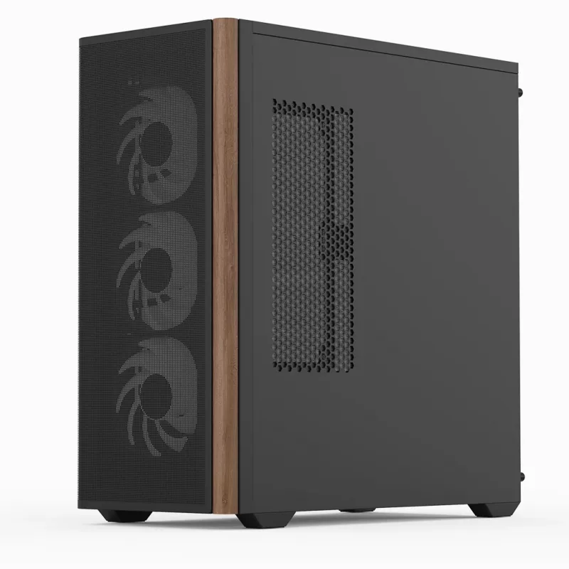 Aerocool D501A Midi Tower Schwarz, Holz