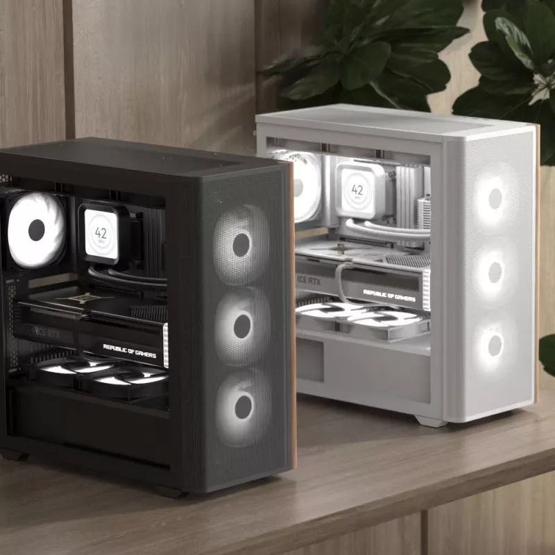 Aerocool D501A Midi Tower Schwarz, Holz
