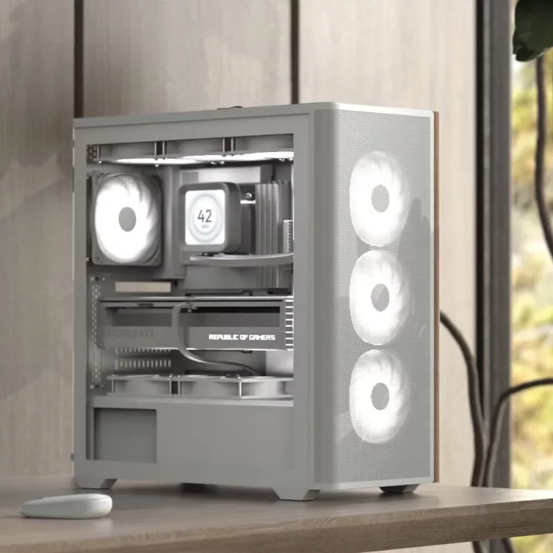 Aerocool D501A Midi Tower Schwarz, Holz