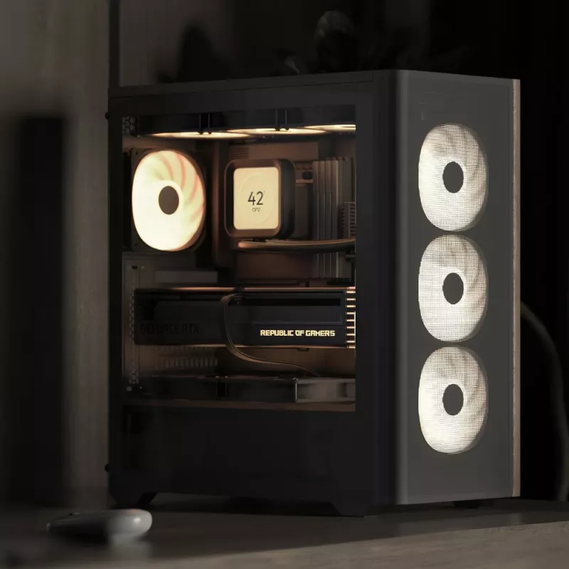 Aerocool D501A Midi Tower Schwarz, Holz