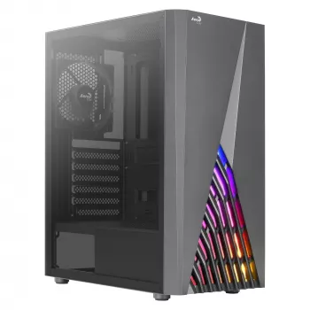 Aerocool DELTABKV1 ATX PC-Gehäuse RGB-Front, volles Seitenfenster, 12cm Lüfter, Schwarz
