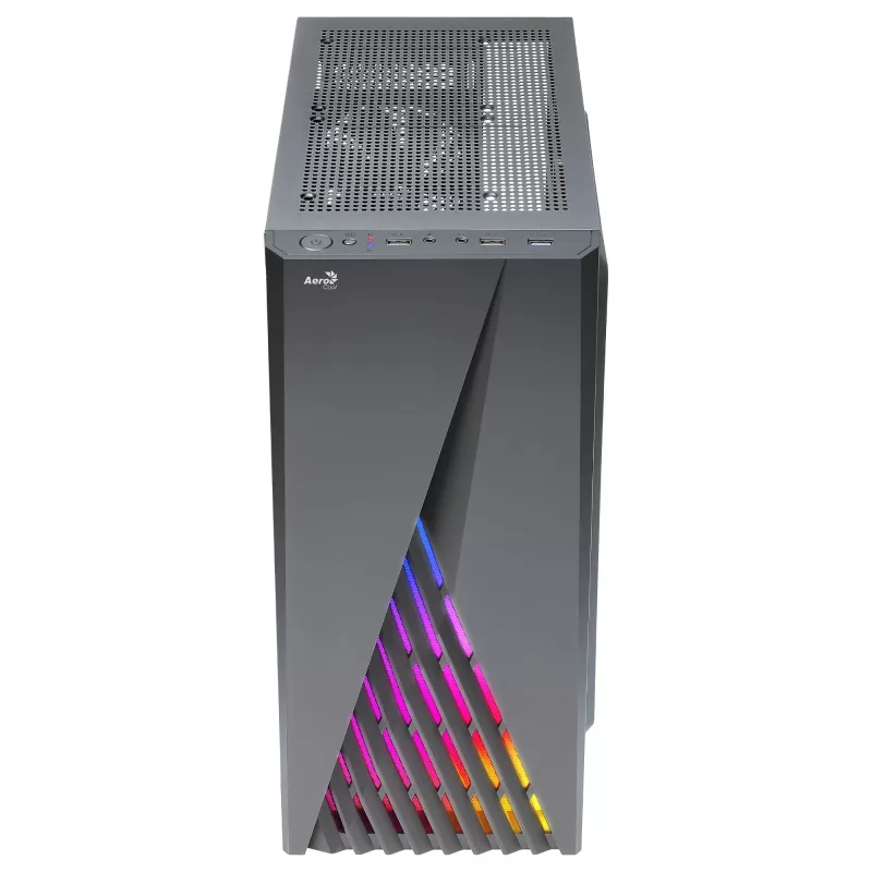 Aerocool DELTABKV1 ATX PC-Gehäuse RGB-Front, volles Seitenfenster, 12cm Lüfter, Schwarz