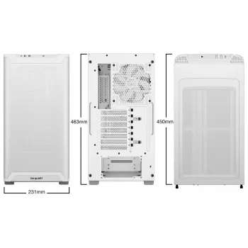 PC-Gehäuse be quiet! PURE BASE 501 Airflow Midi Tower Weiß — ATX, 3×140mm vorne, 1×140 mm hinten, 5×2,5 Zoll, 2×3,5 Zoll, USB‑C, PWM-Unterstützung