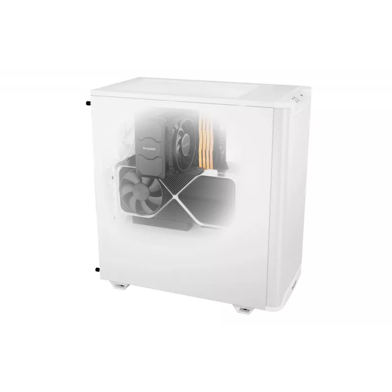 PC-Gehäuse be quiet! PURE BASE 501 Airflow Midi Tower Weiß — ATX, 3×140mm vorne, 1×140 mm hinten, 5×2,5 Zoll, 2×3,5 Zoll, USB‑C, PWM-Unterstützung