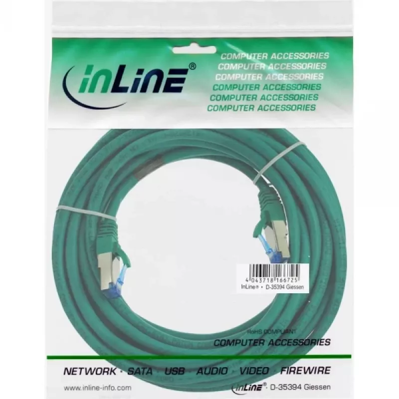 InLine Patchkabel S/FTP PiMF Cat.6A halogenfrei 500MHz grün 10m