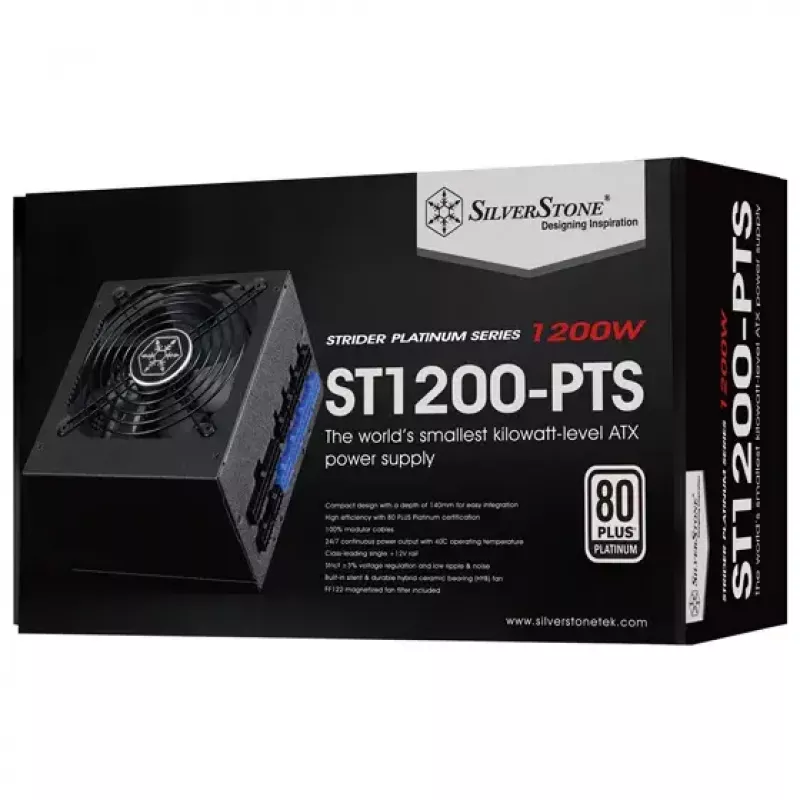 Stromversorgung SILVERSTONE ST1200-PTS 1200 W 80 PLUS Platinum, 20+4-Pin ATX, 120-mm-Lüfter, Schwarz