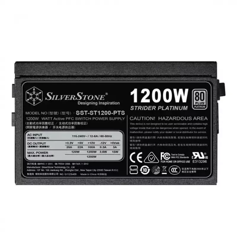 Stromversorgung SILVERSTONE ST1200-PTS 1200 W 80 PLUS Platinum, 20+4-Pin ATX, 120-mm-Lüfter, Schwarz
