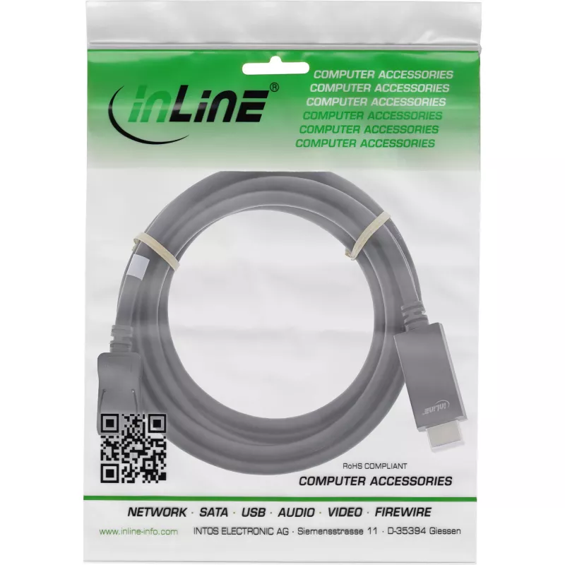 InLine DisplayPort auf HDMI Konverterkabel, 4K/60Hz, schwarz, 3m