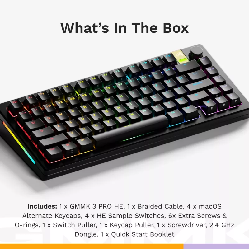 Mechanische Gaming-Tastatur GLORIOUS GMMK 3 PRO HE 75% Wireless RF + Bluetooth, RGB, US QWERTY, Schwarz