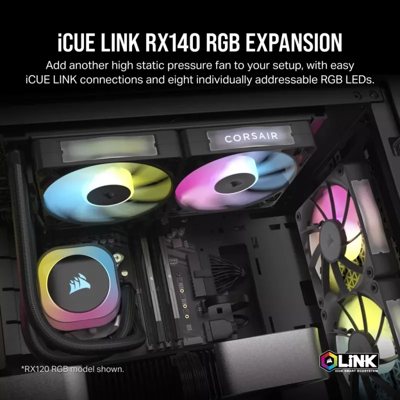 Corsair iCUE LINK RX140 RGB Lüfter, 14 cm, Schwarz, 300–1700 U/min, Magnetlager