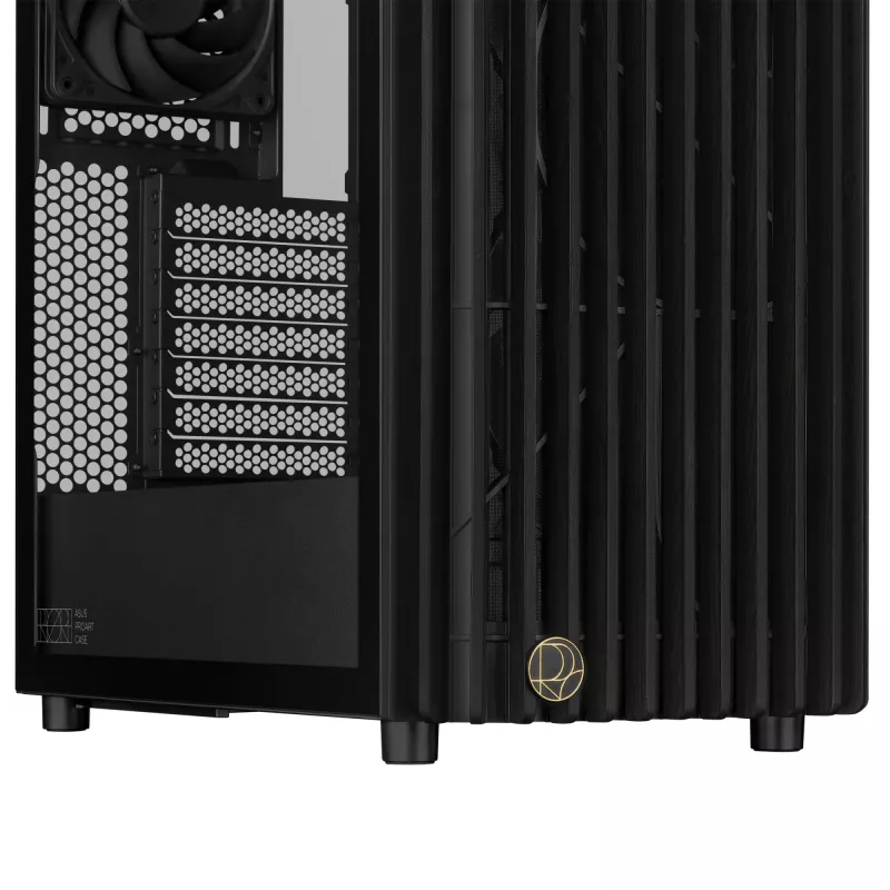 PC-Gehäuse ASUS ProArt PA401 Wood TG PWM Tower Schwarz — ATX, gehärtetes Glas, 2x160mm Frontlüfter, USB-C, unterstützt GPU 31,5 cm