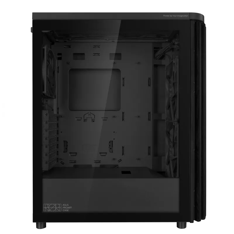 PC-Gehäuse ASUS ProArt PA401 Wood TG PWM Tower Schwarz — ATX, gehärtetes Glas, 2x160mm Frontlüfter, USB-C, unterstützt GPU 31,5 cm