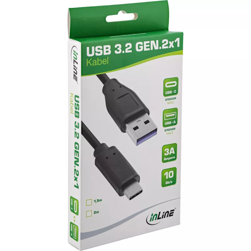 InLine USB 3.2 Gen.1x2 Kabel, USB-C Stecker / USB-A Stecker, schwarz, 2m