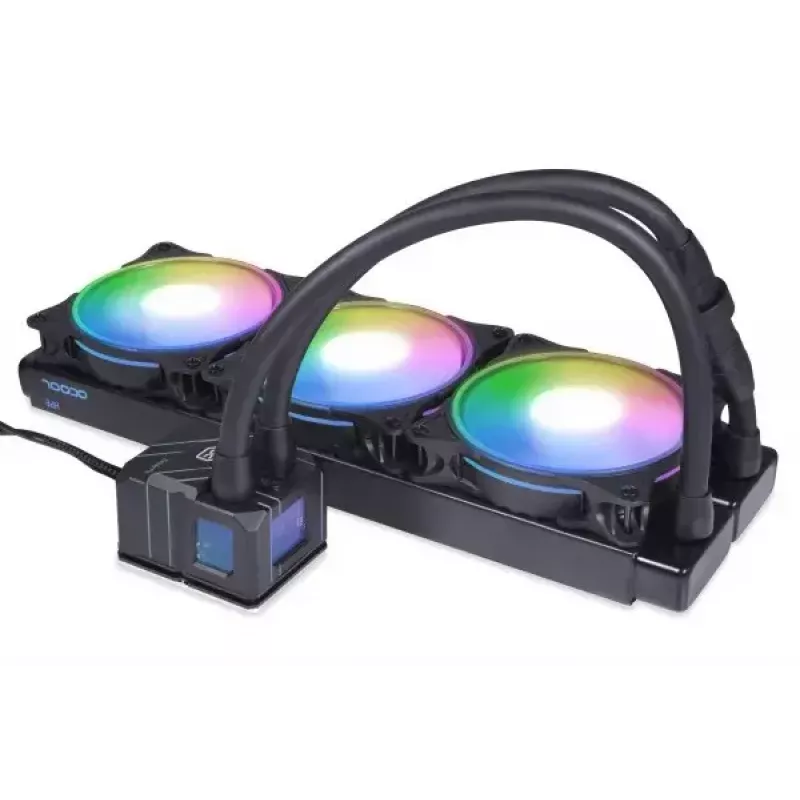 All-in-One-Flüssigkeitskühler Alphacool 13074 — 120-mm-Lüfter, 3 Lüfter, 2500 U/min, 40 cm Schläuche, Kupferradiator, Multi-LED, Schwarz