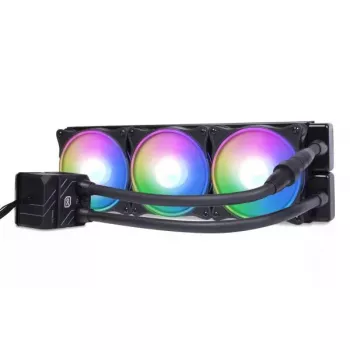 All-in-One-Flüssigkeitskühler Alphacool 13074 — 120-mm-Lüfter, 3 Lüfter, 2500 U/min, 40 cm Schläuche, Kupferradiator, Multi-LED, Schwarz