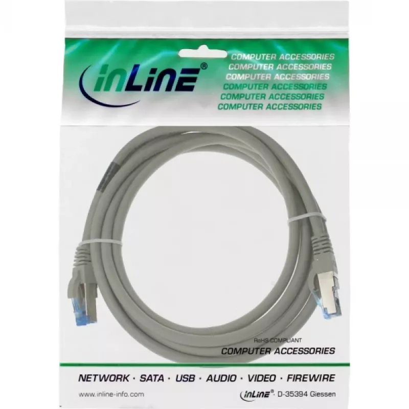 InLine Patch Kabel S/FTP PiMF Cat.6A halogen free 500MHz Grau 1m