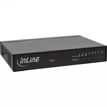 InLine Netzwerk-Switch 8-Port, 1 Gbit/s, Desktop, Metall, lüfterlos, geschirmte Ports