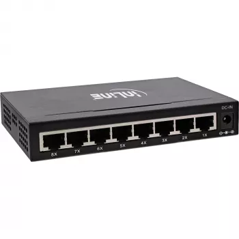 InLine Netzwerk-Switch 8-Port, 1 Gbit/s, Desktop, Metall, lüfterlos, geschirmte Ports