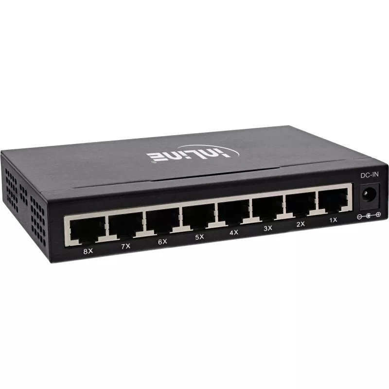 InLine Netzwerk-Switch 8-Port, 1 Gbit/s, Desktop, Metall, lüfterlos, geschirmte Ports