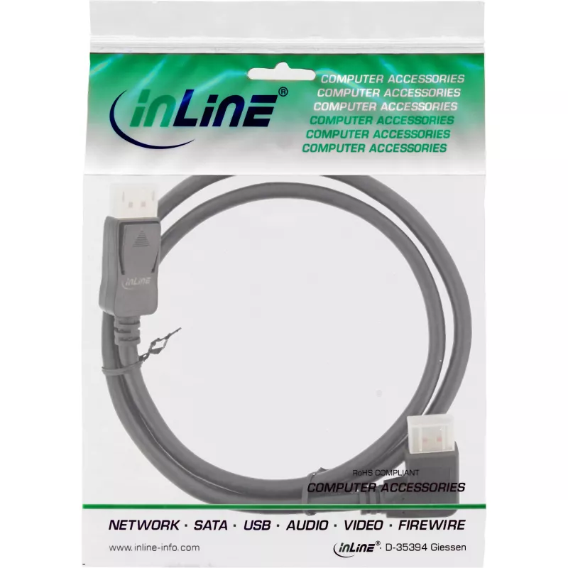 InLine DisplayPort 1.4 Kabel, 8K4K, gewinkelt, schwarz/gold, 3m