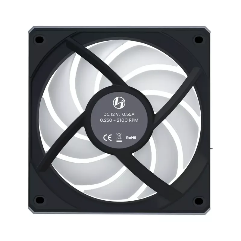 Gehäuselüfter Lian Li 12RCL1W3B 120 mm, 12 V, 2150 RPM, 2,52 mmH2O, Fluiddynamisches Lager, schwarz