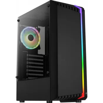 PC-Gehäuse AEROCOOL Bionic Midi Tower — ATX, gehärtetes Glas, 3,5“x2 / 2,5”x4 Einschübe, bis zu 297 mm GPU, 158 mm CPU-Kühler, blaue LED