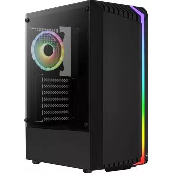 PC-Gehäuse AEROCOOL Bionic Midi Tower — ATX, gehärtetes Glas, 3,5“x2 / 2,5”x4 Einschübe, bis zu 297 mm GPU, 158 mm CPU-Kühler, blaue LED