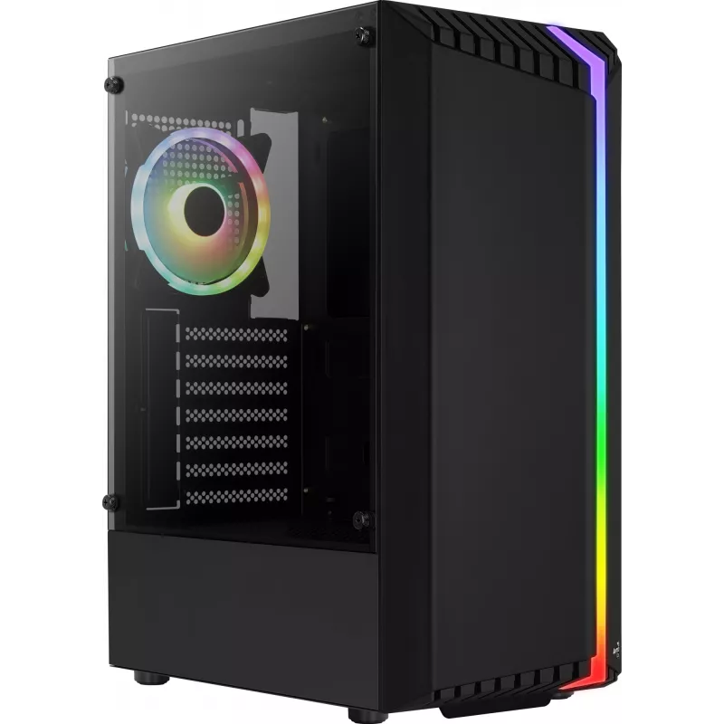 PC-Gehäuse AEROCOOL Bionic Midi Tower — ATX, gehärtetes Glas, 3,5“x2 / 2,5”x4 Einschübe, bis zu 297 mm GPU, 158 mm CPU-Kühler, blaue LED