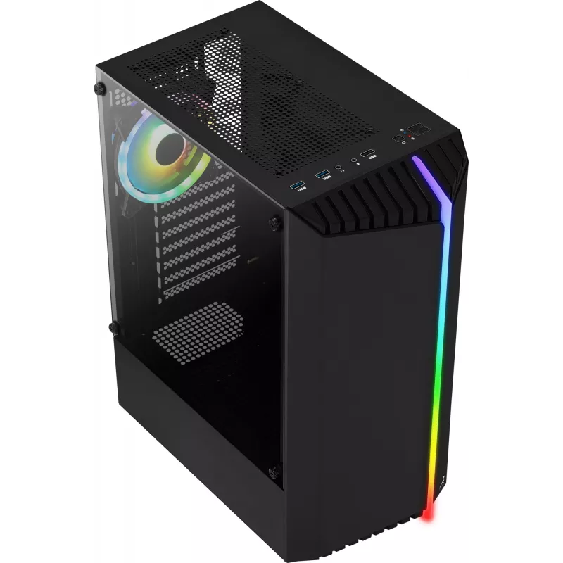 PC-Gehäuse AEROCOOL Bionic Midi Tower — ATX, gehärtetes Glas, 3,5“x2 / 2,5”x4 Einschübe, bis zu 297 mm GPU, 158 mm CPU-Kühler, blaue LED