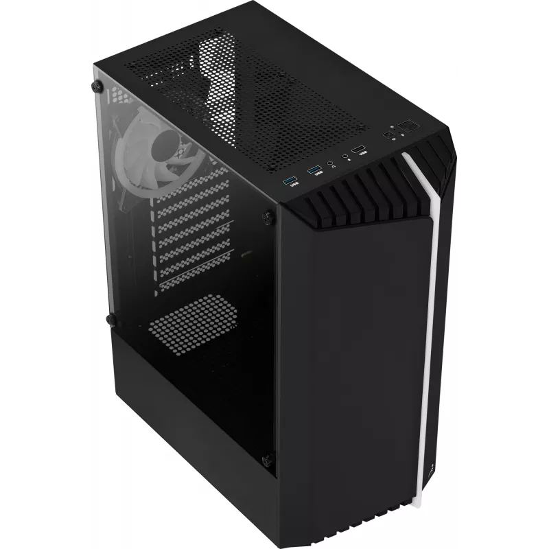 PC-Gehäuse AEROCOOL Bionic Midi Tower — ATX, gehärtetes Glas, 3,5“x2 / 2,5”x4 Einschübe, bis zu 297 mm GPU, 158 mm CPU-Kühler, blaue LED