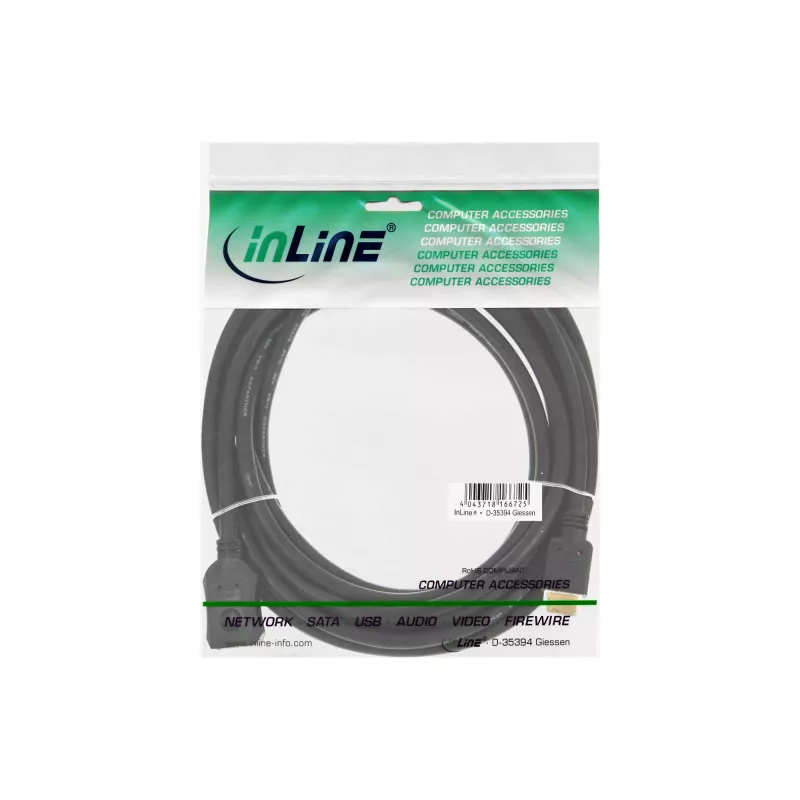 InLine HDMI-Kabel, High Speed HDMI-Kabel, M/F, schwarz, goldene Kontakte, 2m