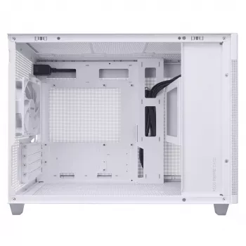 PC-Gehäuse ASUS Prime AP201 MicroATX Mini Tower Weiß — unterstützt microATX, GPU bis 338 mm, 3×3,5-Zoll + 1×2,5-Zoll Laufwerke, USB-A 3.2 Gen1×2, USB-C 3.2 Gen2×1