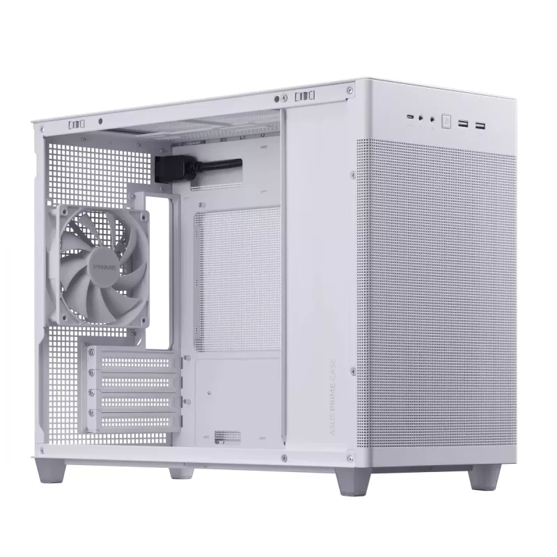 PC-Gehäuse ASUS Prime AP201 MicroATX Mini Tower Weiß — unterstützt microATX, GPU bis 338 mm, 3×3,5-Zoll + 1×2,5-Zoll Laufwerke, USB-A 3.2 Gen1×2, USB-C 3.2 Gen2×1
