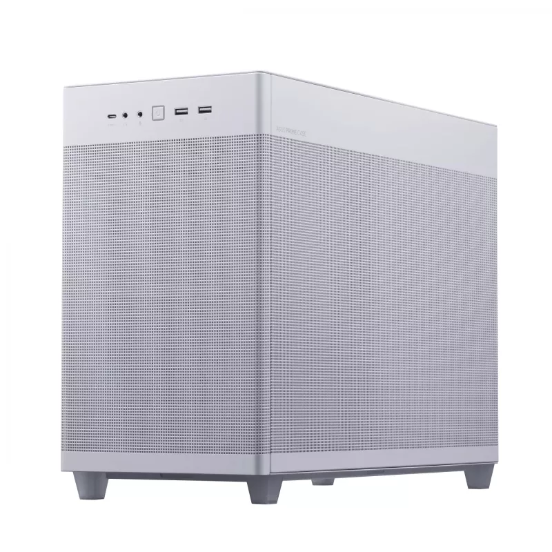 PC-Gehäuse ASUS Prime AP201 MicroATX Mini Tower Weiß — unterstützt microATX, GPU bis 338 mm, 3×3,5-Zoll + 1×2,5-Zoll Laufwerke, USB-A 3.2 Gen1×2, USB-C 3.2 Gen2×1