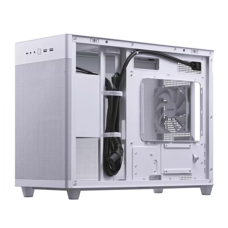PC-Gehäuse ASUS Prime AP201 MicroATX Mini Tower Weiß — unterstützt microATX, GPU bis 338 mm, 3×3,5-Zoll + 1×2,5-Zoll Laufwerke, USB-A 3.2 Gen1×2, USB-C 3.2 Gen2×1