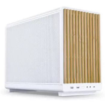 PC-Gehäuse Lian Li A3-mATX Micro Tower Weiß mit Holz-Akzenten — Unterstützung für Micro-ATX/Mini-ITX, ATX/SFX/SFX‑L-Netzteile
