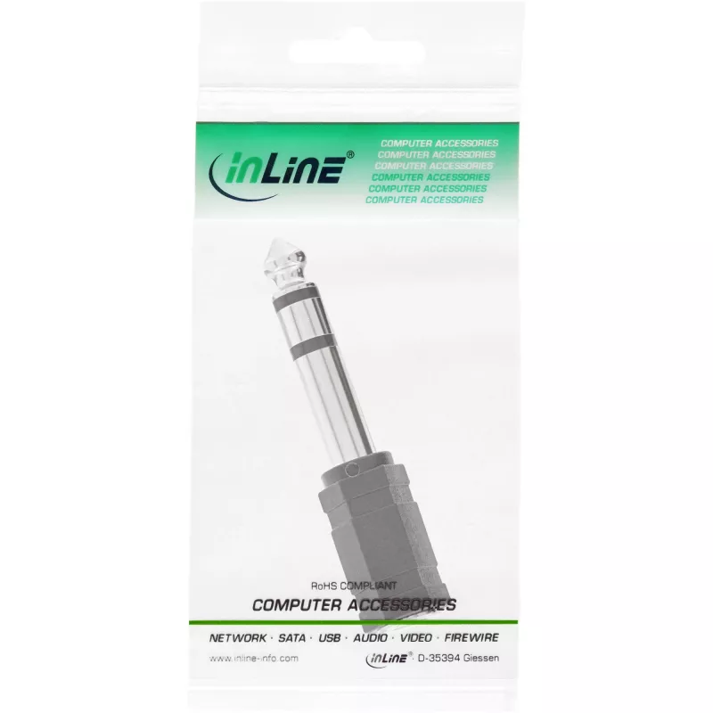 InLine Audio Adapter 6,3 mm Stecker / 3,5 mm Buchse Stereo, 3,5 mm Klinkenbuchse, 3,5 mm F, Schwarz