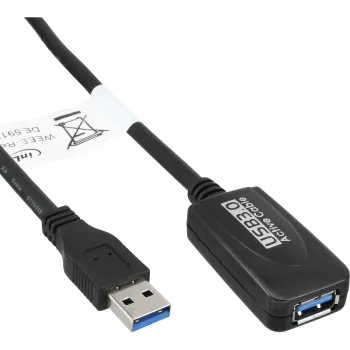 InLine USB3.2 Gen.1 Aktives Repeaterkabel Typ A Stecker / Buchse, schwarz, 5m