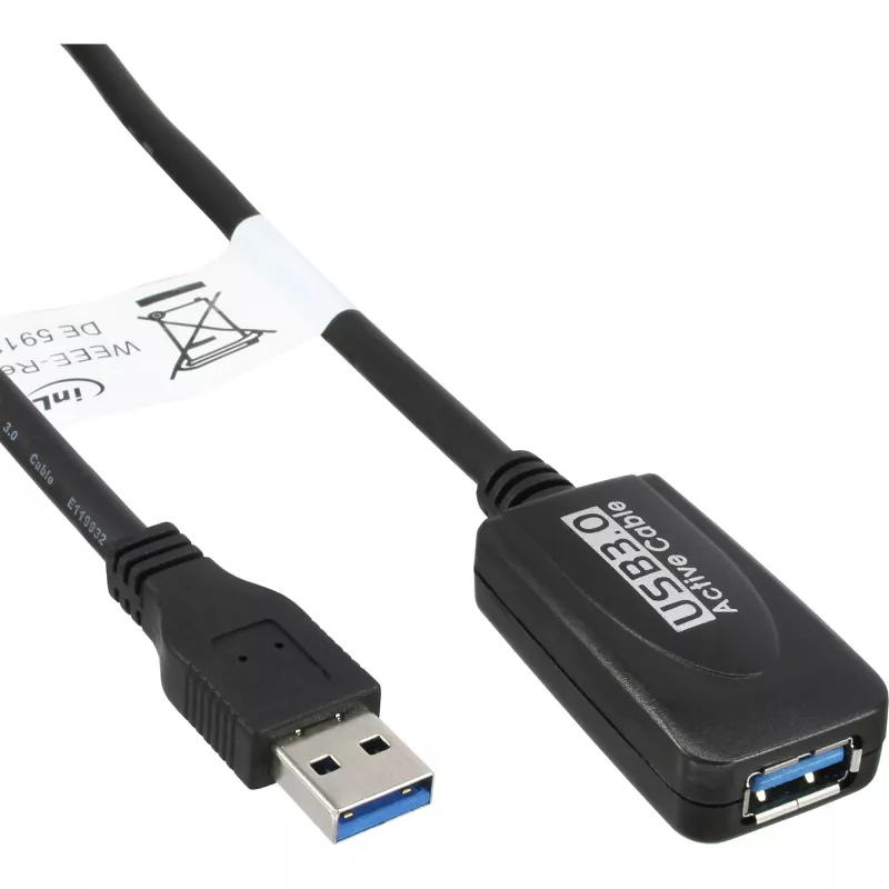 InLine USB3.2 Gen.1 Aktives Repeaterkabel Typ A Stecker / Buchse, schwarz, 5m