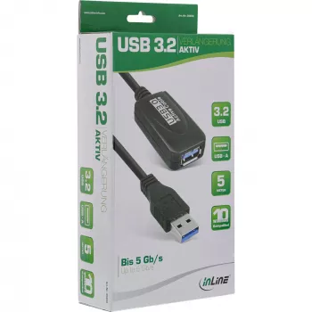 InLine USB3.2 Gen.1 Aktives Repeaterkabel Typ A Stecker / Buchse, schwarz, 5m