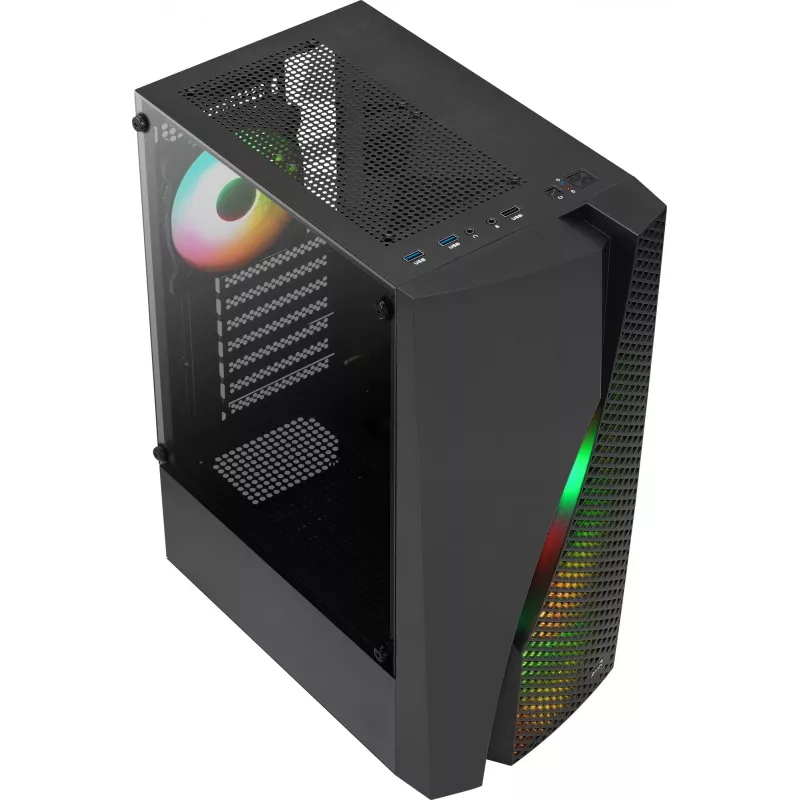 Aerocool WAVEBKV3 ATX PC-Gehäuse aus gehärtetem Glas mit 4xRGB-Lüftern Schwarz
