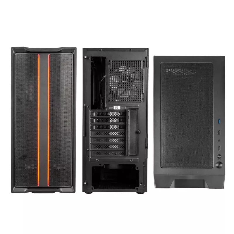 PC-Gehäuse Kolink Inspire K12 ARGB Midi Tower – Schwarz mit transparenter Seite, unterstützt ATX/Micro ATX/ITX, 2x 3,5 Zoll + 2x 2,5 Zoll Einschübe