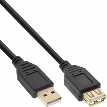 InLine USB 2.0 Verlängerungskabel Typ A Stecker / Buchse, vergoldet, schwarz, 1m