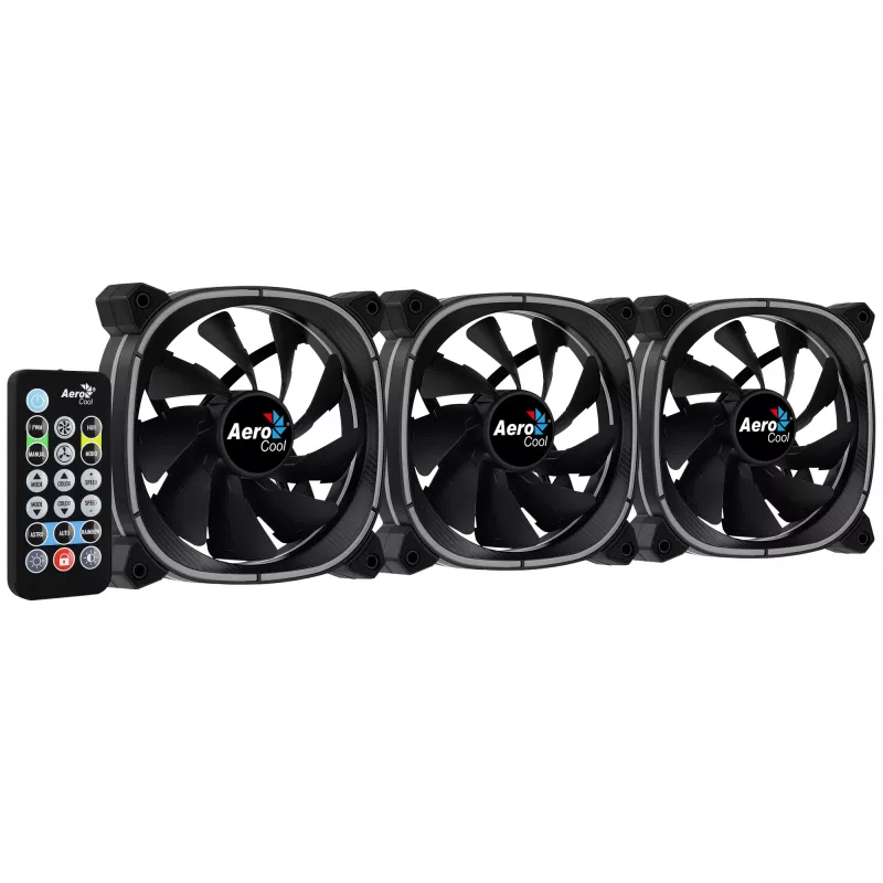 Aerocool ASTRO12PRO Kit 3 Lüfter PC 12cm LED RGB Antivibration Fernbedienung