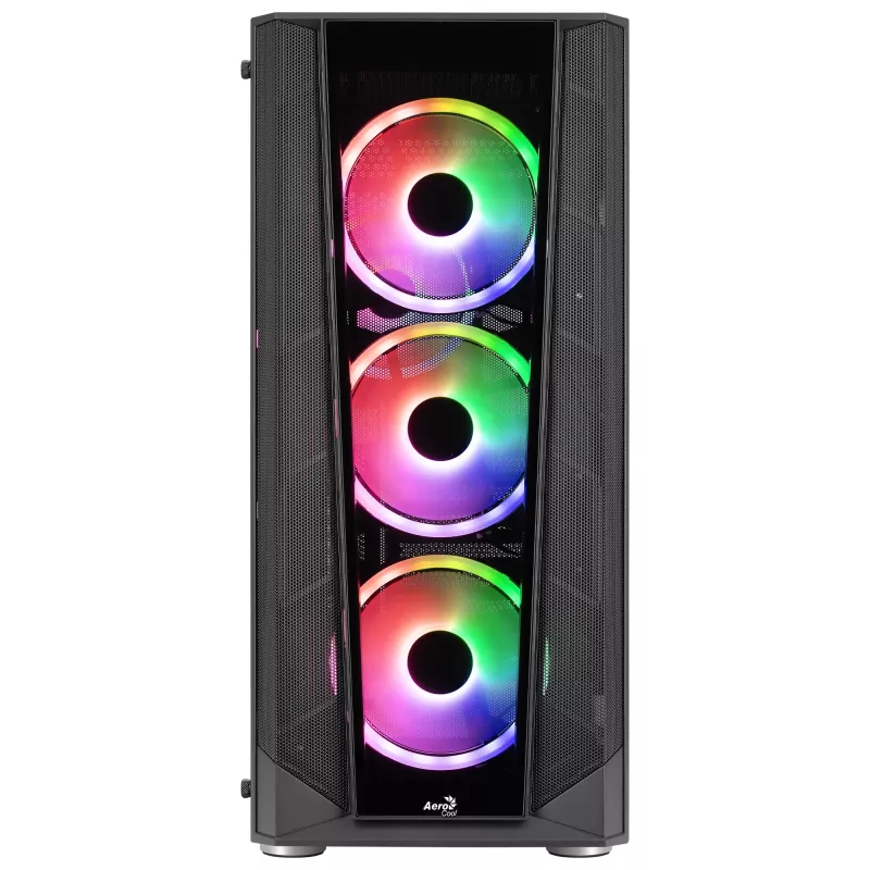 Aerocool PRISMBKV3 PC-Gehäuse ATX Schwarz 4 Lüfter ARGB Frontseite Seite aus gehärtetem Glas