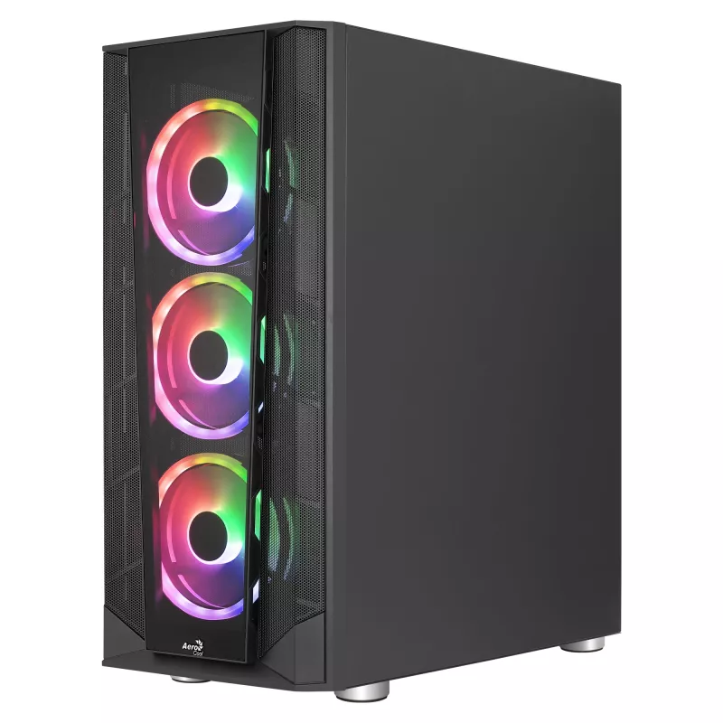 Aerocool PRISMBKV3 PC-Gehäuse ATX Schwarz 4 Lüfter ARGB Frontseite Seite aus gehärtetem Glas