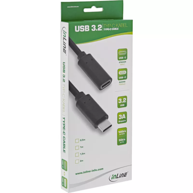 USB 3.2 Gen.1x2 Verlängerungskabel InLine 35772 2m USB-C Stecker/Buchse schwarz
