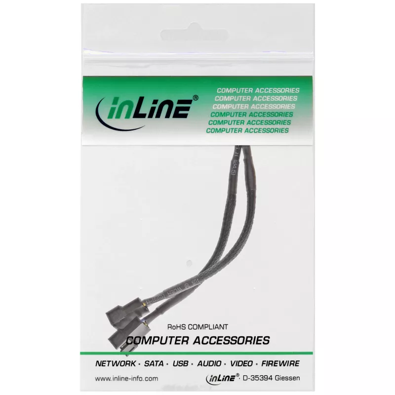 InLine PWM-Lüfter-Y-Stromkabel, 4-polig. 1M/2F, 0,15 m